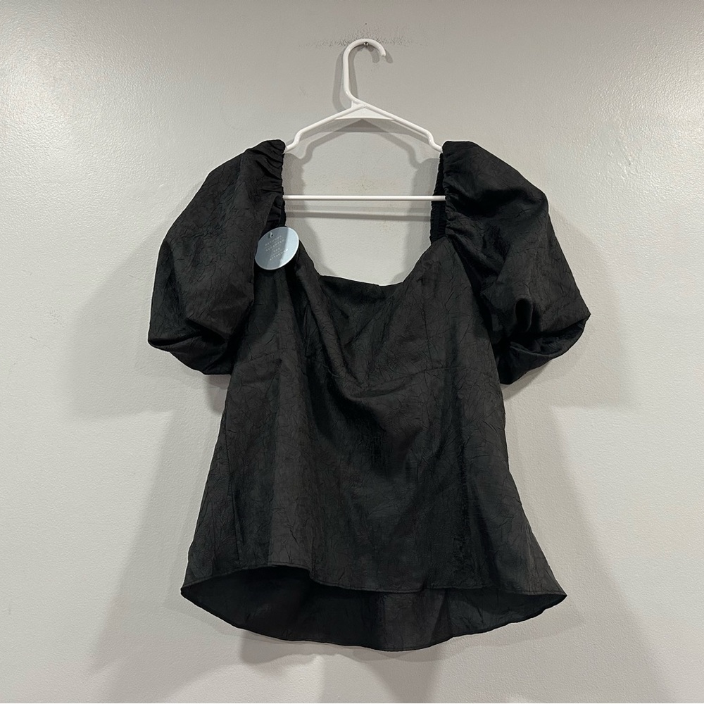 Hill House The Matilda Top Black Puff Sleeve Blouse Large L